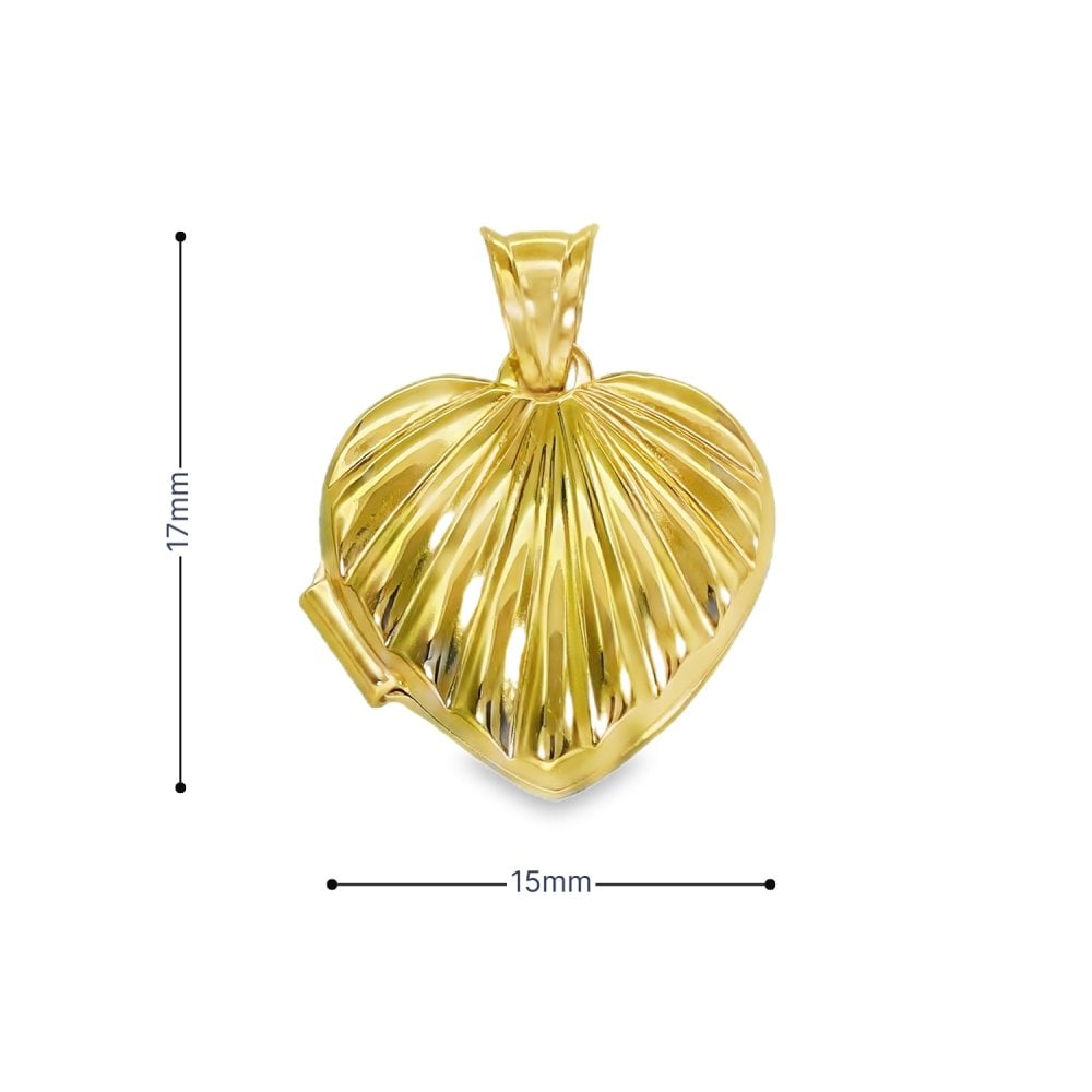 9ct Yellow Gold Shell-Patterned Heart-Shaped Locket - 15x17x6mm