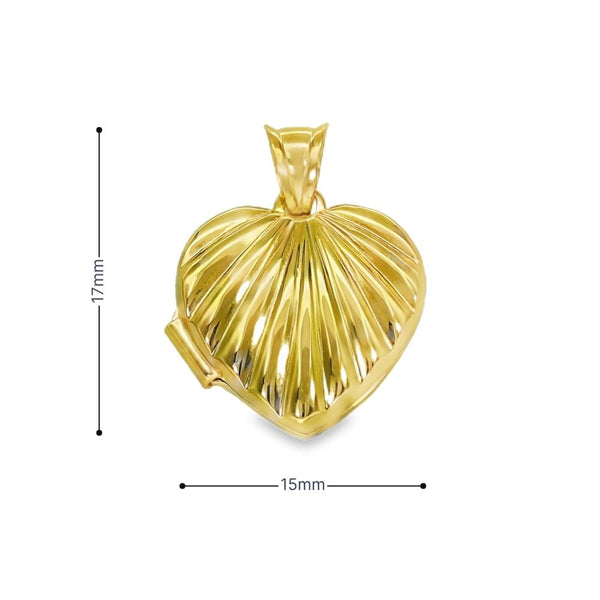 9ct Yellow Gold Shell-Patterned Heart-Shaped Locket - 15x17x6mm