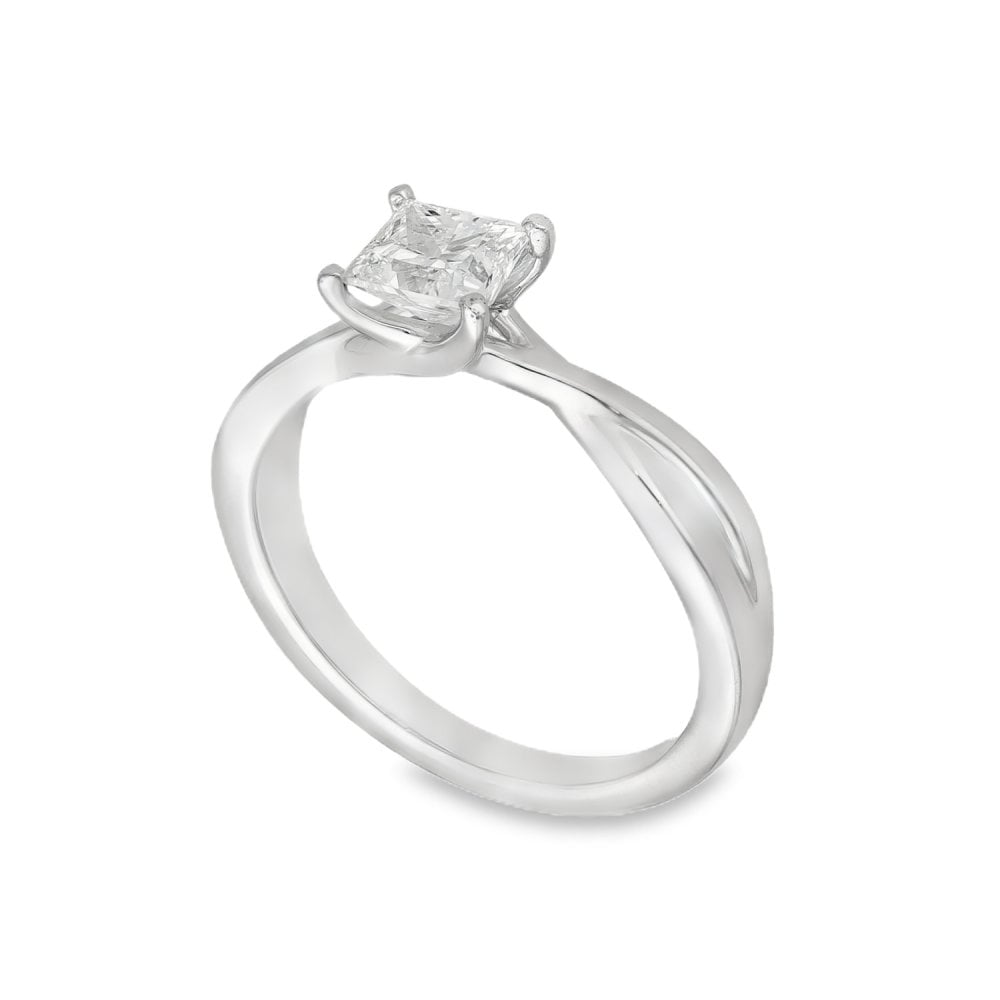 18ct White Gold Diamond Twist Engagement Ring - Size I½ - 0.55ct