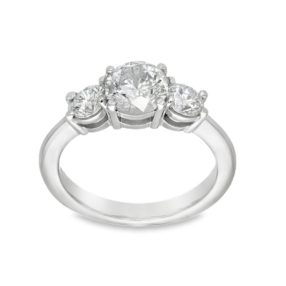 18ct White Gold Diamond Trilogy Ring - Size K - 1.62ct