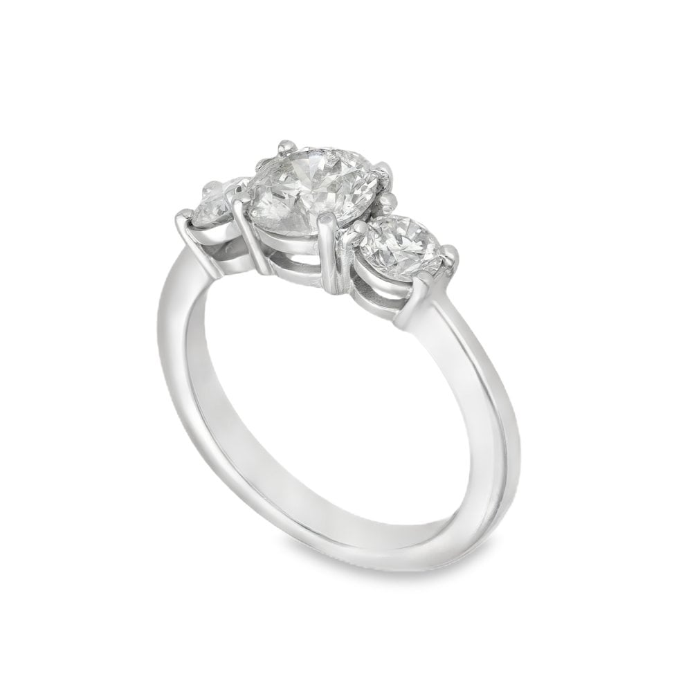 18ct White Gold Diamond Trilogy Ring - Size K - 1.62ct