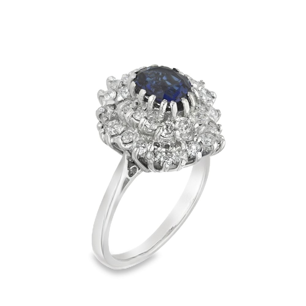 18ct White Gold Sapphire & Diamond Cluster Ring -Size L½ -0.80ct