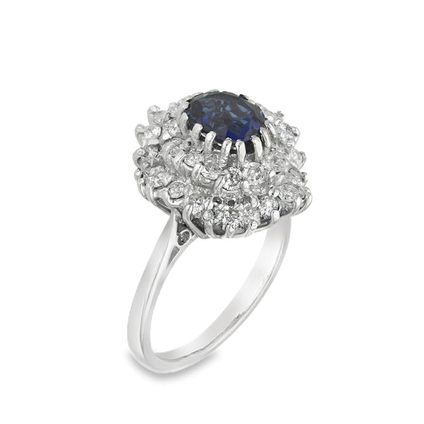 18ct White Gold Sapphire & Diamond Cluster Ring -Size L½ -0.80ct