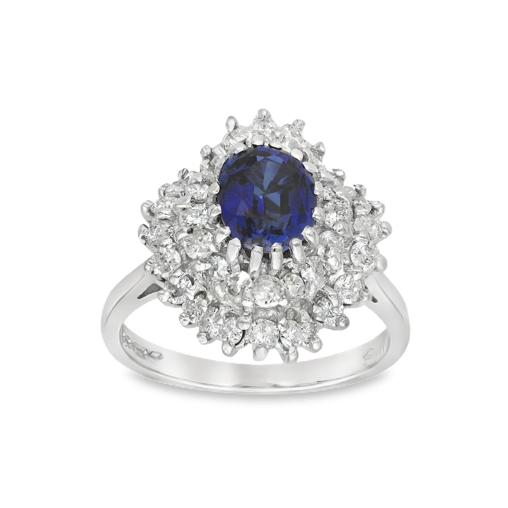 18ct White Gold Sapphire & Diamond Cluster Ring -Size L½ -0.80ct