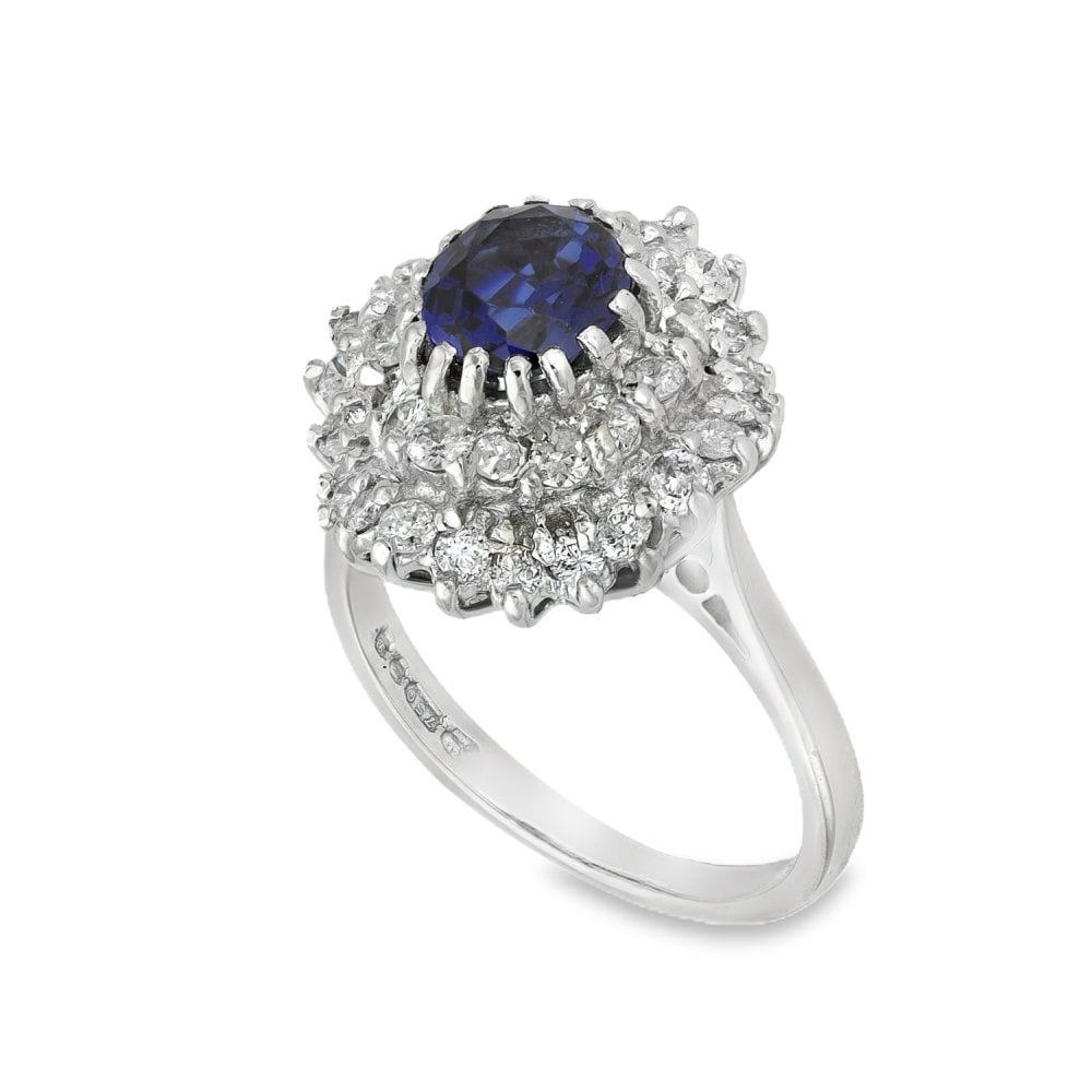 18ct White Gold Sapphire & Diamond Cluster Ring -Size L½ -0.80ct