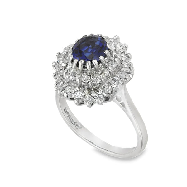 18ct White Gold Sapphire & Diamond Cluster Ring -Size L½ -0.80ct