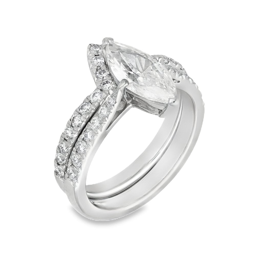 18ct White Gold Marquise Diamond Engagement & Eternity Ring