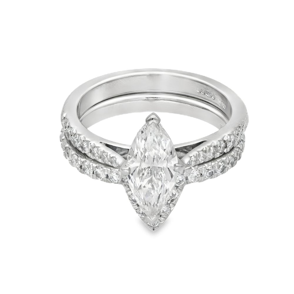 18ct White Gold Marquise Diamond Engagement & Eternity Ring