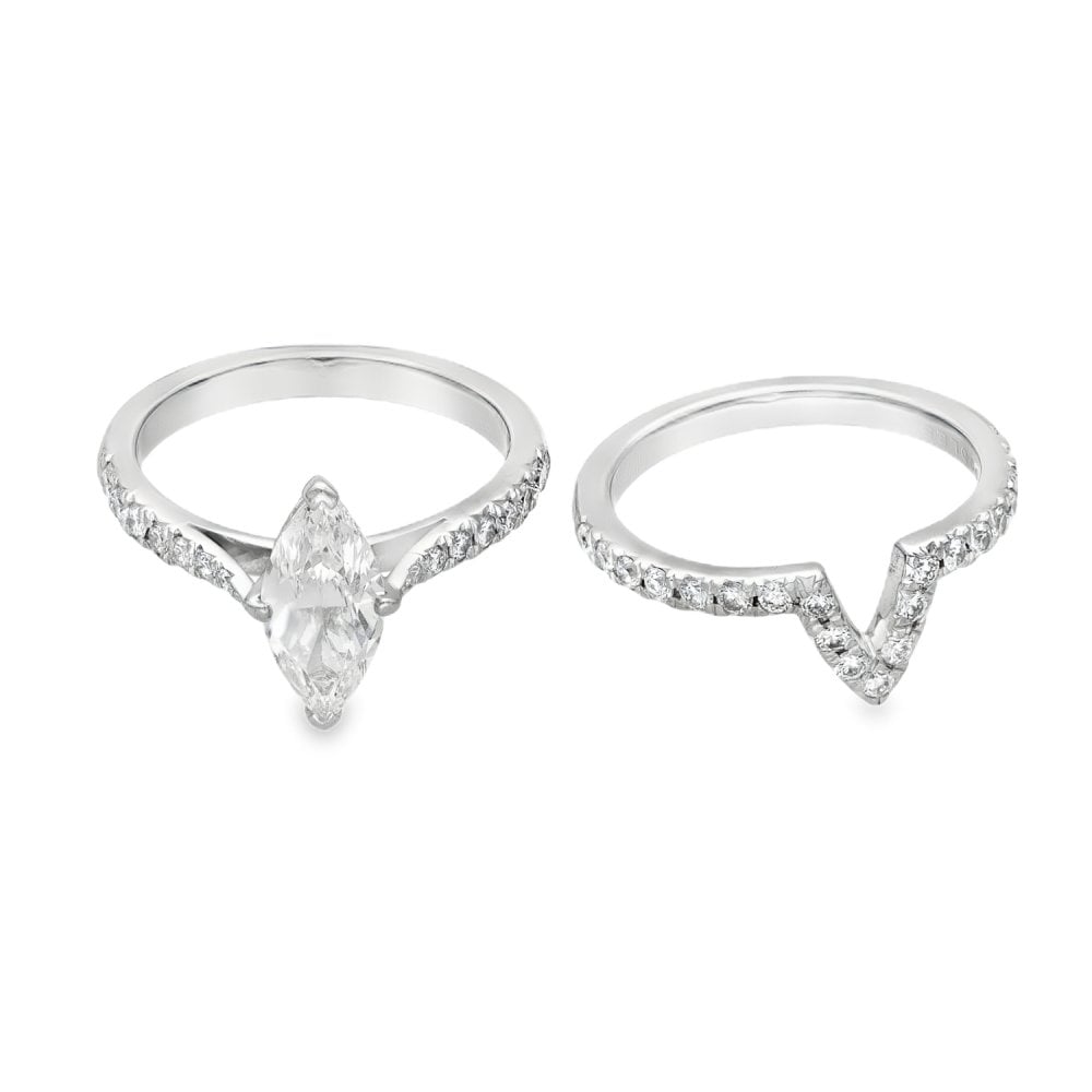 18ct White Gold Marquise Diamond Engagement & Eternity Ring