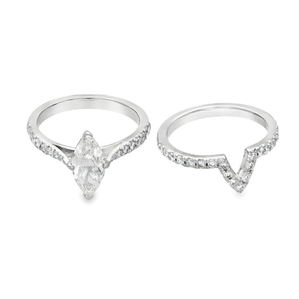 18ct White Gold Marquise Diamond Engagement & Eternity Ring