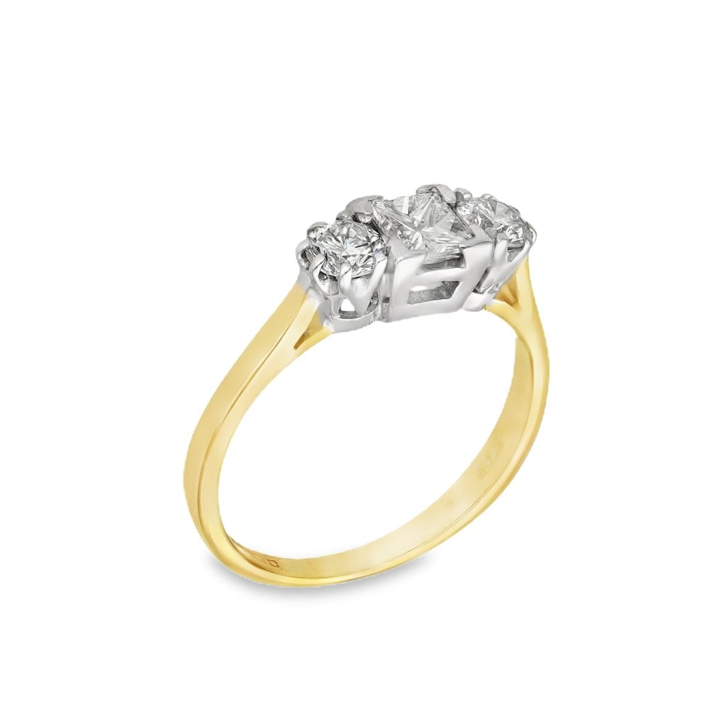 18ct Yellow Gold Diamond Trilogy Ring - Size K - 0.83ct