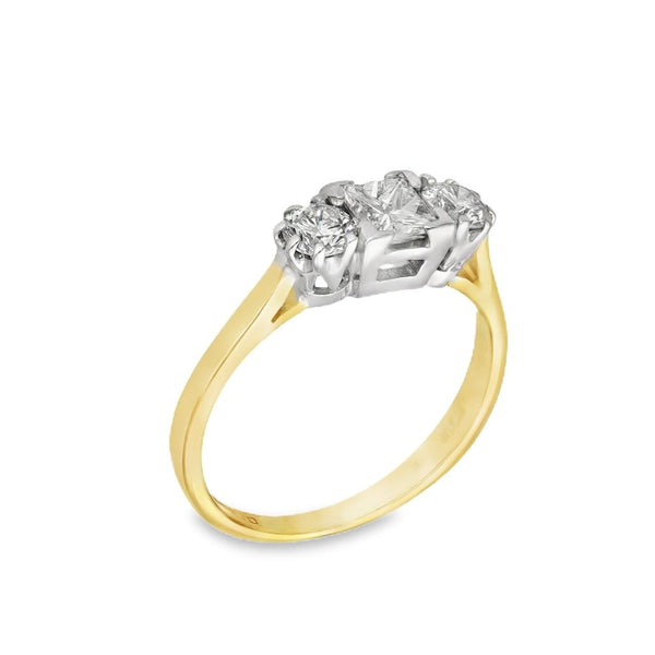 18ct Yellow Gold Diamond Trilogy Ring - Size K - 0.83ct