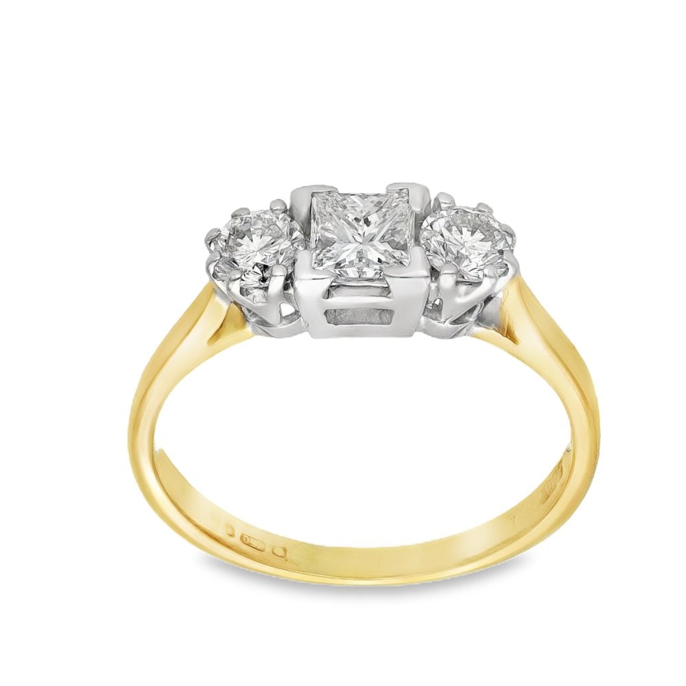 18ct Yellow Gold Diamond Trilogy Ring - Size K - 0.83ct