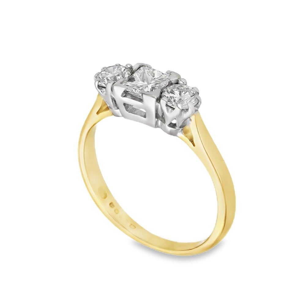 18ct Yellow Gold Diamond Trilogy Ring - Size K - 0.83ct