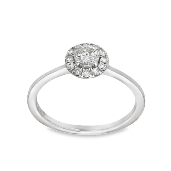 9ct White Gold Diamond Halo Cluster Ring - Size M - 0.48ct
