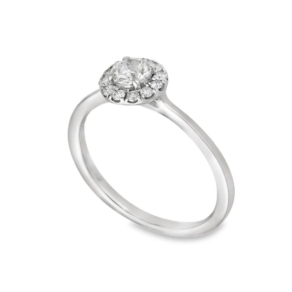 9ct White Gold Diamond Halo Cluster Ring - Size M - 0.48ct