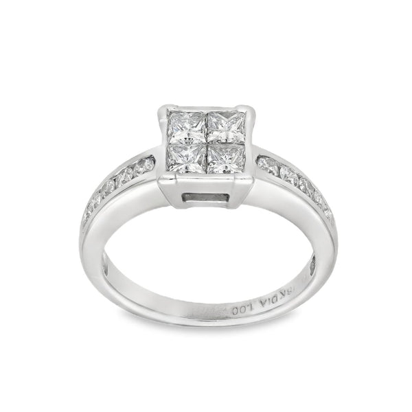 18ct White Gold Diamond Cluster Ring - Size N - 1.00ct