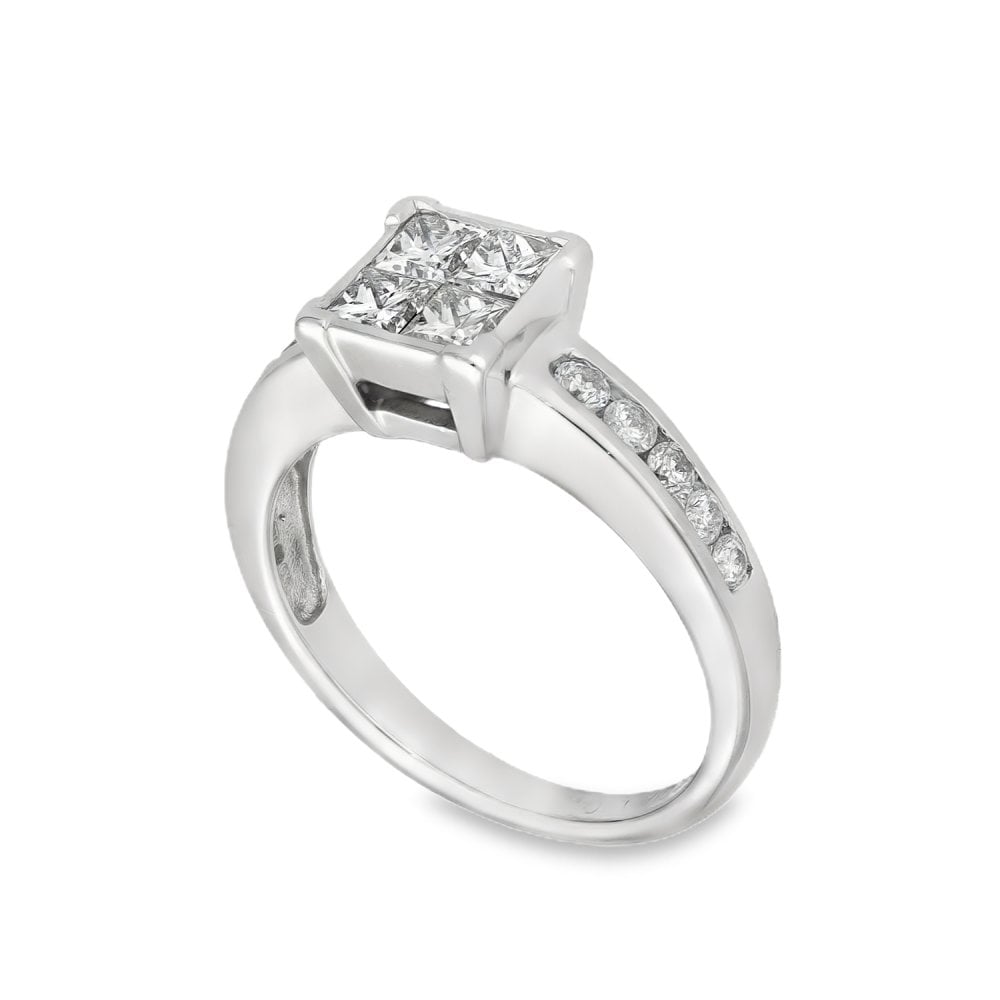 18ct White Gold Diamond Cluster Ring - Size N - 1.00ct