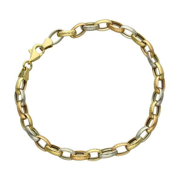 9ct Multi-Tone Gold Belcher Bracelet - 7.5" - 4.6g