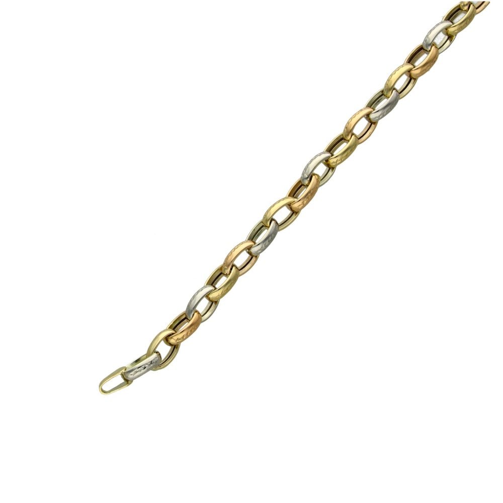 9ct Multi-Tone Gold Belcher Bracelet - 7.5" - 4.6g