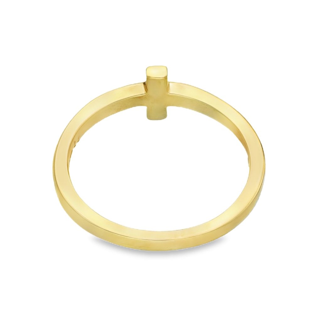 9ct Yellow Gold Diamond Cross Ring - Size O - 0.06ct