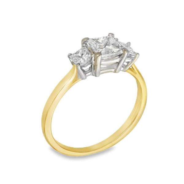 18ct Yellow Gold Diamond Trilogy Ring - Size N - 1.00ct