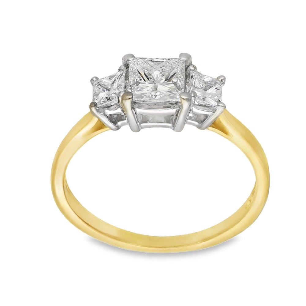 18ct Yellow Gold Diamond Trilogy Ring - Size N - 1.00ct