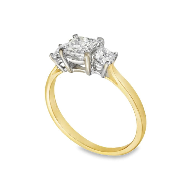 18ct Yellow Gold Diamond Trilogy Ring - Size N - 1.00ct