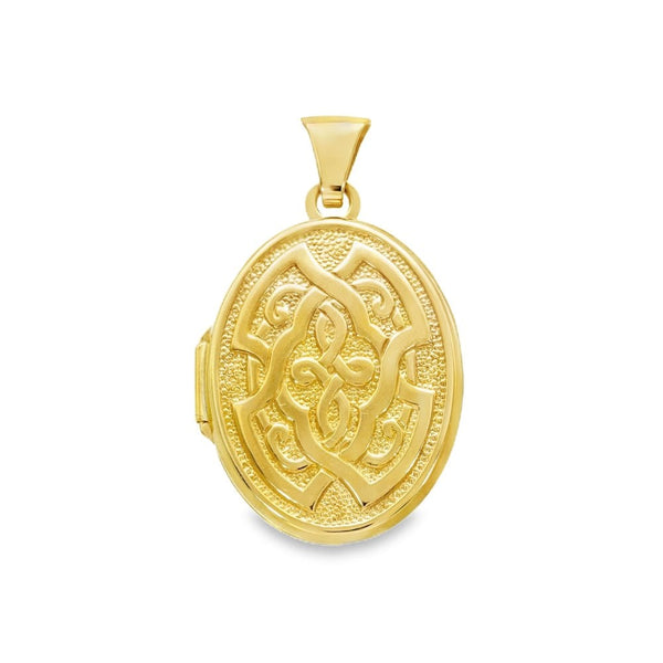 9ct Yellow Gold Patterned Oval Locket - 17x24x5mm - 2.0g
