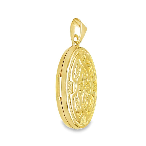 9ct Yellow Gold Patterned Oval Locket - 17x24x5mm - 2.0g