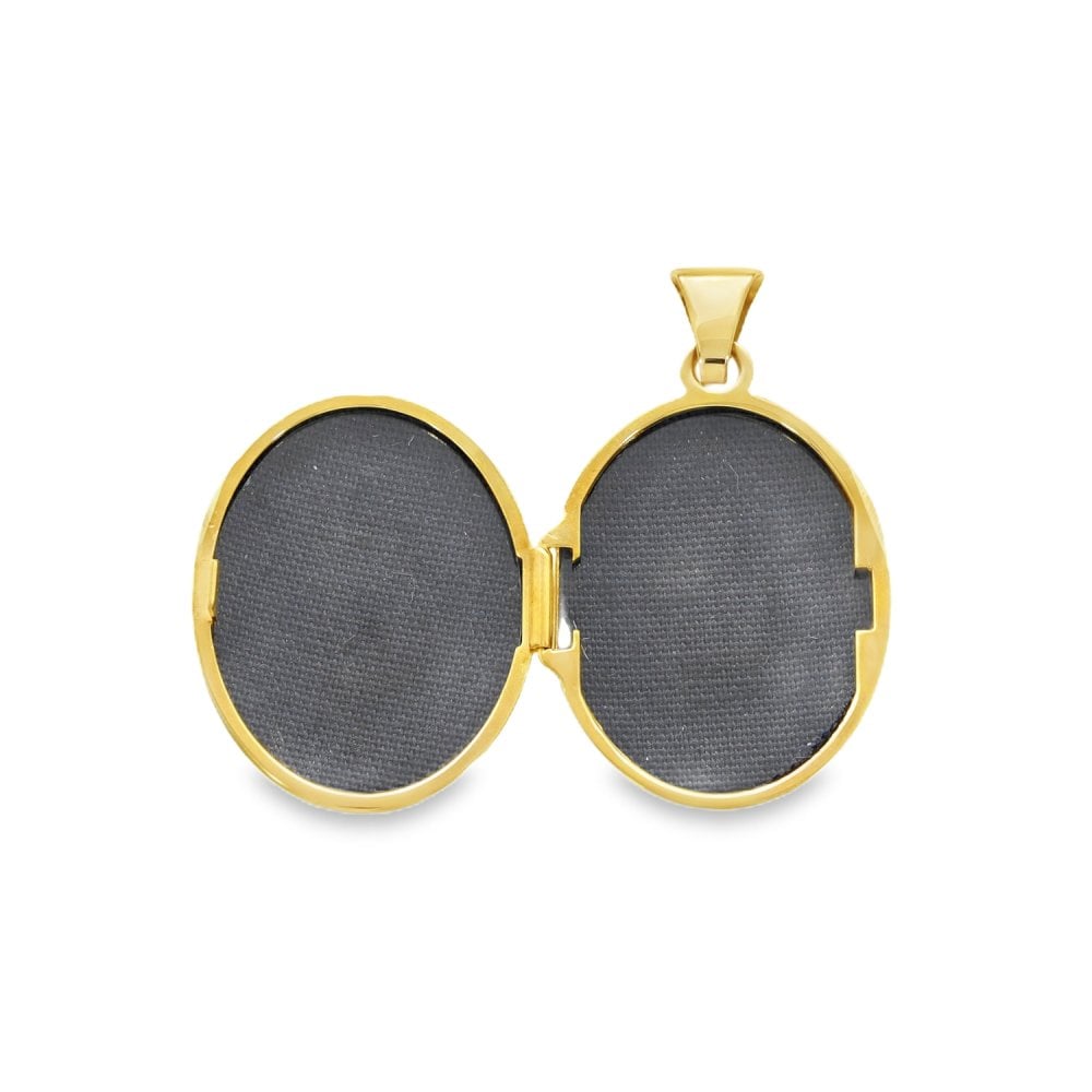9ct Yellow Gold Patterned Oval Locket - 17x24x5mm - 2.0g