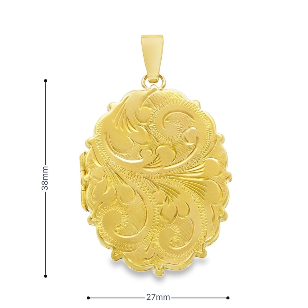 9ct Yellow Gold Feather Engraved Locket - 27x38x4.5mm - 7.2g