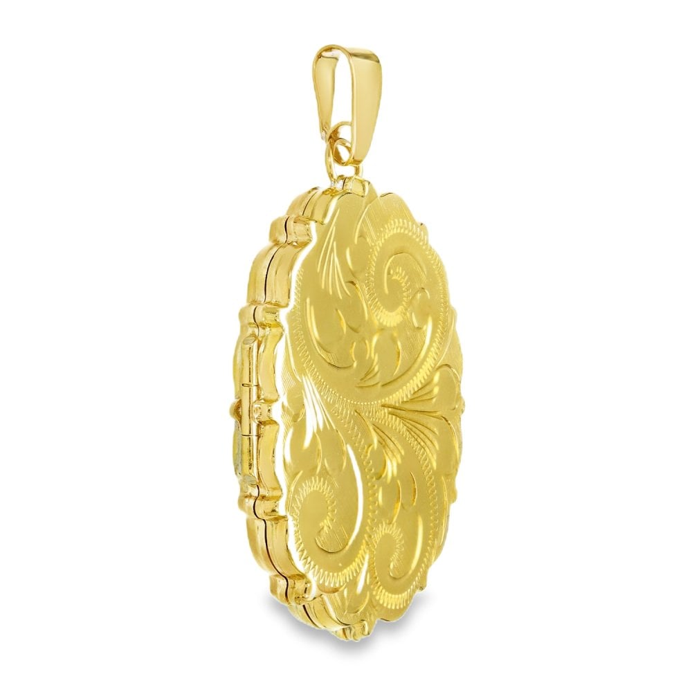 9ct Yellow Gold Feather Engraved Locket - 27x38x4.5mm - 7.2g