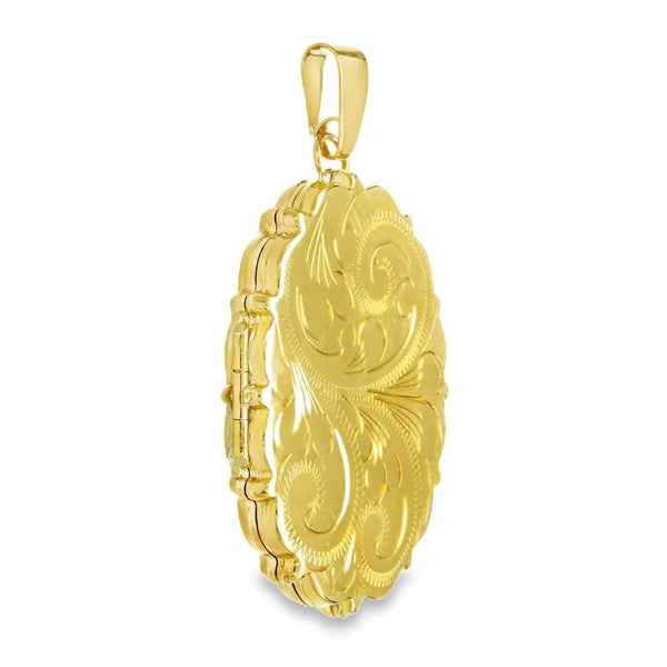 9ct Yellow Gold Feather Engraved Locket - 27x38x4.5mm - 7.2g