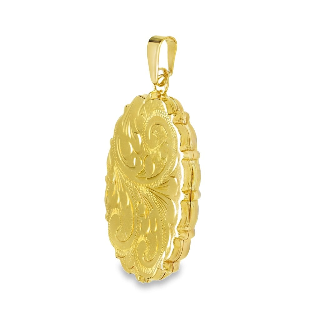9ct Yellow Gold Feather Engraved Locket - 27x38x4.5mm - 7.2g