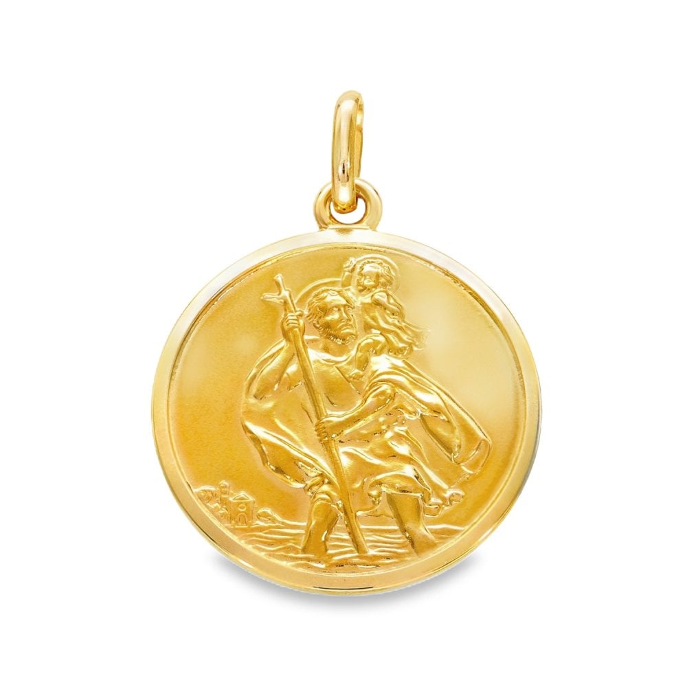 9ct Yellow Gold Round Flat St. Christopher Pendant - 28x32x2mm