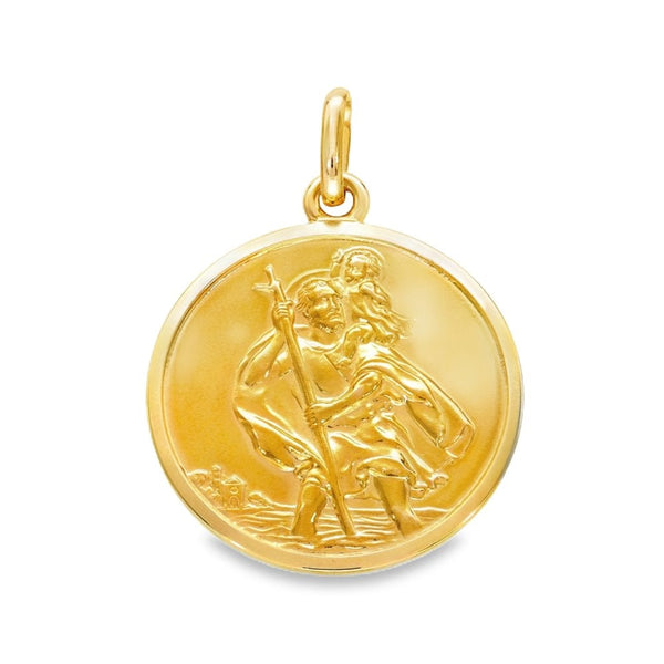 9ct Yellow Gold Round Flat St. Christopher Pendant - 28x32x2mm
