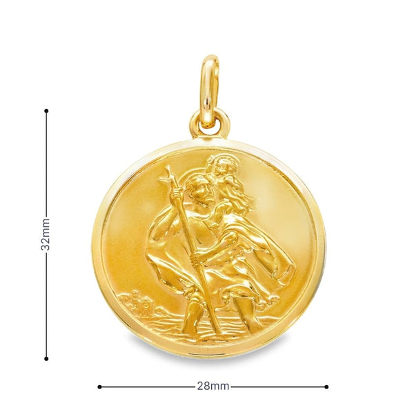 9ct Yellow Gold Round Flat St. Christopher Pendant - 28x32x2mm