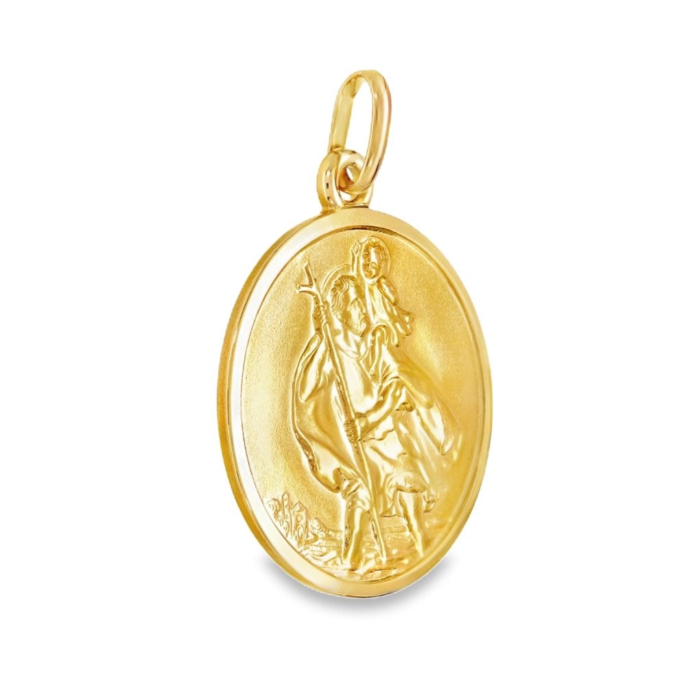 9ct Yellow Gold Round Flat St. Christopher Pendant - 28x32x2mm