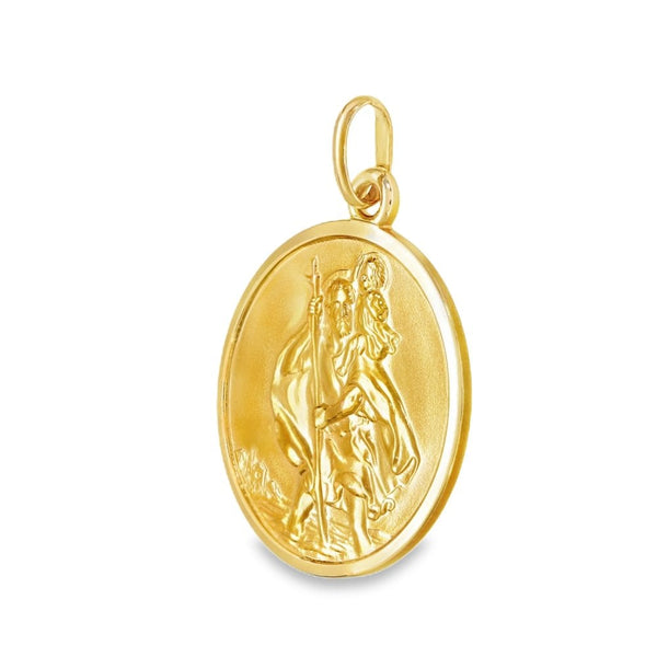 9ct Yellow Gold Round Flat St. Christopher Pendant - 28x32x2mm