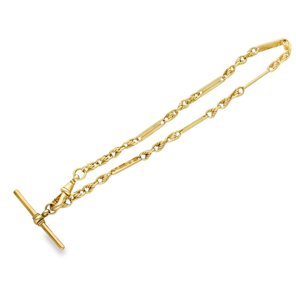9ct Yellow Gold Fancy Bar Bracelet & T-Bar Pendant - 12" - 21.8g