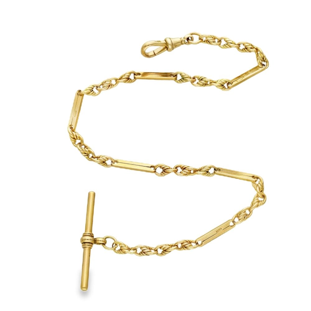 9ct Yellow Gold Fancy Bar Bracelet & T-Bar Pendant - 12" - 21.8g
