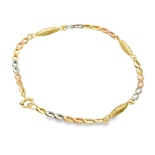 9ct Multi-Tone Gold Fancy Bracelet - 9" - 4.2g