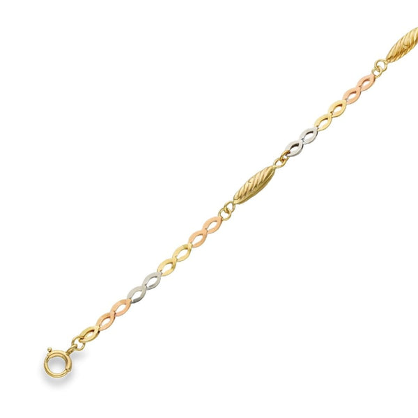 9ct Multi-Tone Gold Fancy Bracelet - 9" - 4.2g