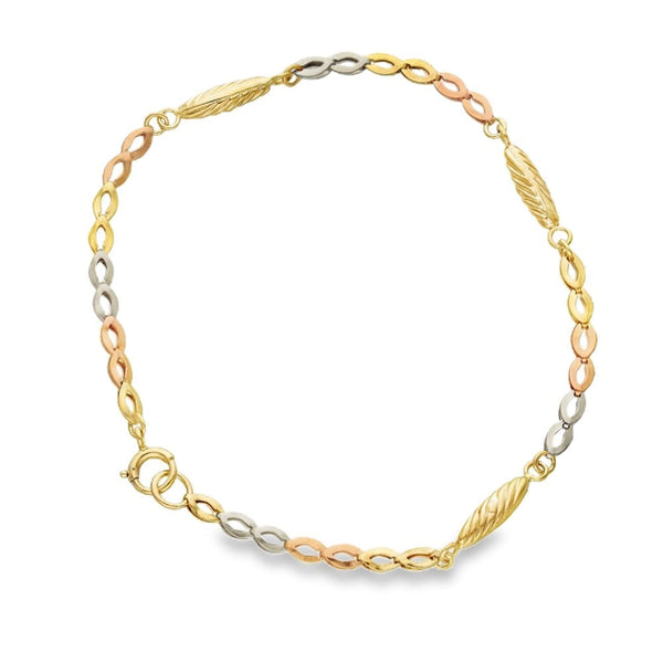 9ct Multi-Tone Gold Fancy Bracelet - 9" - 4.2g
