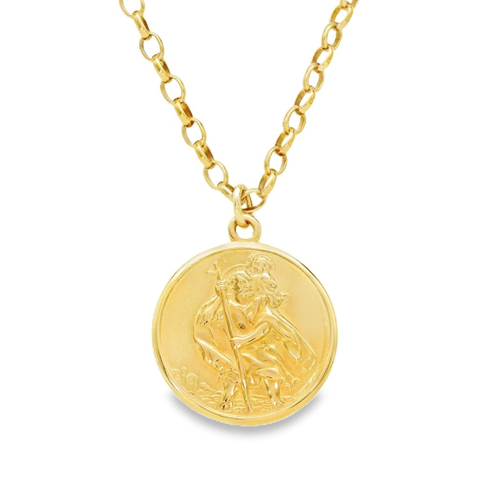 9ct Yellow Gold St. Christopher Pendant & Belcher Chain - 20"
