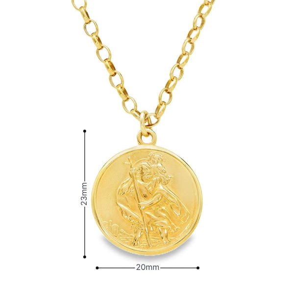 9ct Yellow Gold St. Christopher Pendant & Belcher Chain - 20"