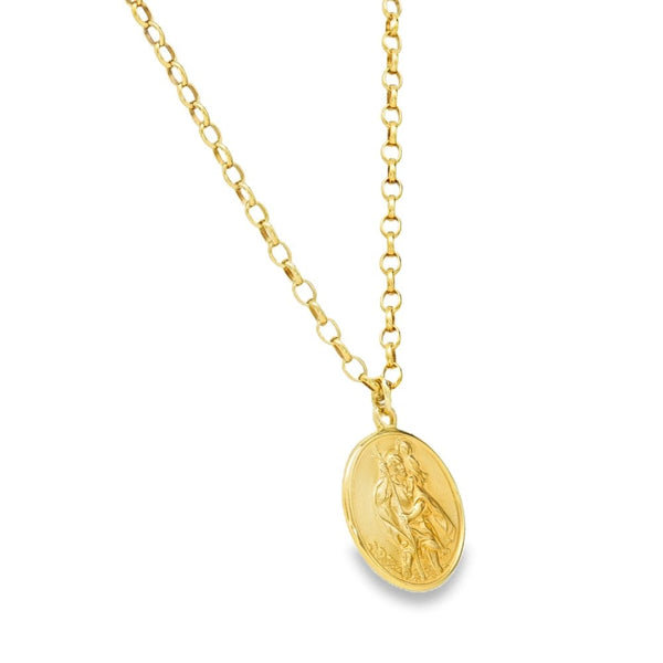 9ct Yellow Gold St. Christopher Pendant & Belcher Chain - 20"