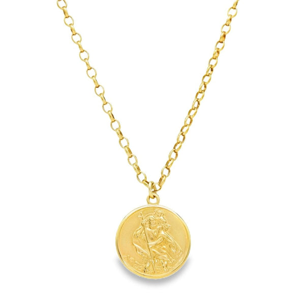 9ct Yellow Gold St. Christopher Pendant & Belcher Chain - 20"