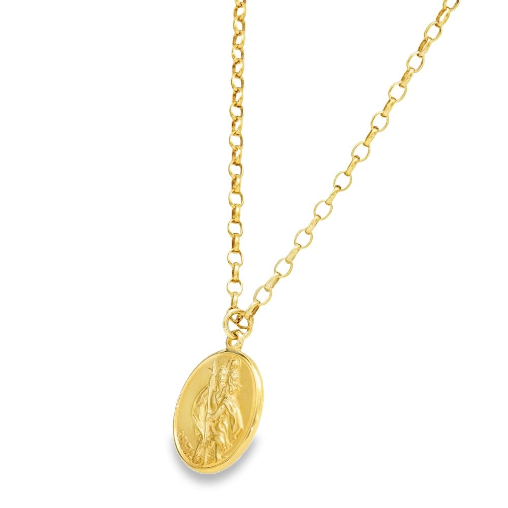 9ct Yellow Gold St. Christopher Pendant & Belcher Chain - 20"
